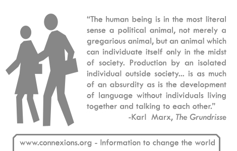 The human being is in the most literal sense a political animal, not merely a gregarious animal, but an animal which can individuate itself only in the midst of society. Production by an isolated individual outside society ... is as much of an absurdity as is the development of language without individuals living together and talking to each other. - Karl Mard
